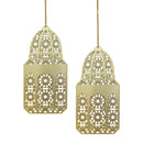 Set of 2 Gold Geometric Pattern Wooden Ramadan / Eid Lantern Hanging Decorations