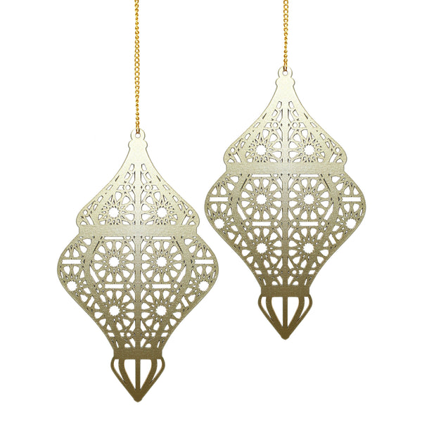 Set of 2 Gold Wooden Ramadan / Eid Lantern Hanging Decorations