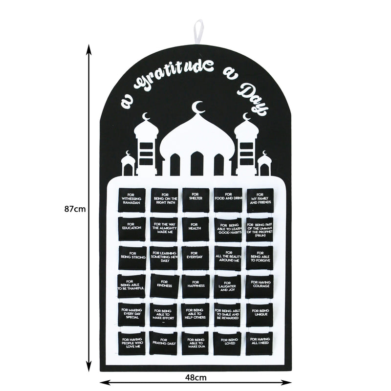 Large 'A Gratitude a Day' Felt Ramadan Calendar - Black & White