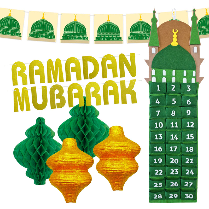 Medina Mosque Ramadan Calendar, Bunting, & Paper Lanterns Decoration Set