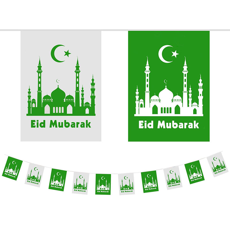 Green & White Eid Mubarak Ramadan Mosque Bunting - 10m