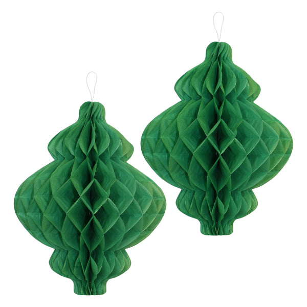 Pack of 2 Green Honeycomb Paper Lantern Hanging Decorations