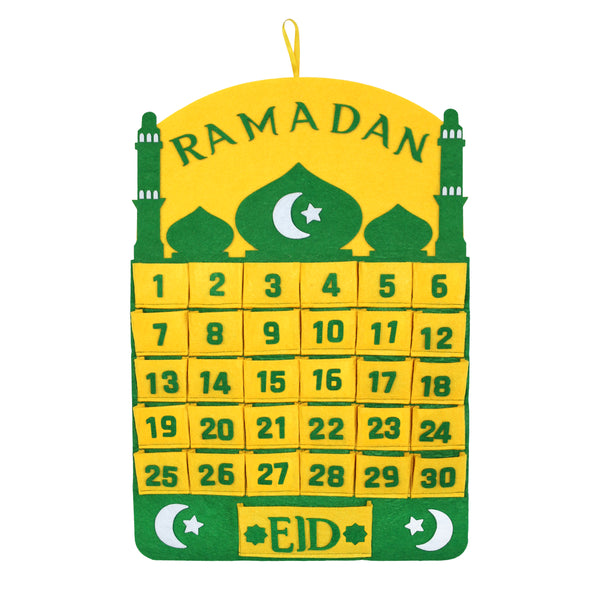 Green & Yellow Ramadan Advent Calendar with Large Eid Pocket