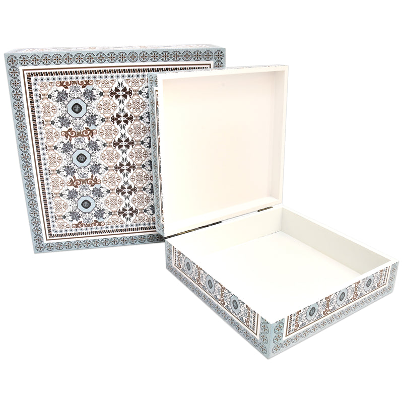 Medium & Large Ornate Blue, White & Grey Wooden Hinged Display Box