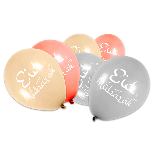 Grey, Beige & Rose Gold Eid Mubarak Latex Party Balloons (12 Pack)