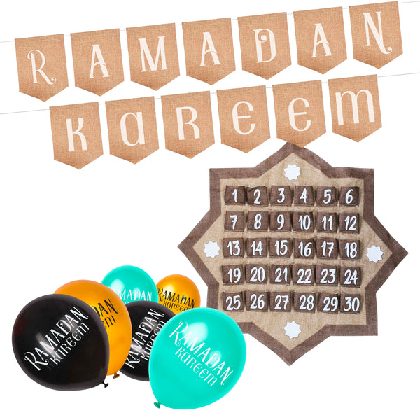 Hessian Star Ramadan Calendar, Bunting & Balloons Decoration Set