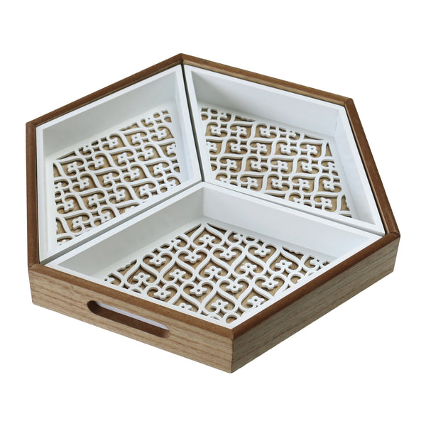 Wooden Hexagonal Intricate Pattern 4-Piece Eid & Ramadan Food Serving Tray (1741-8)