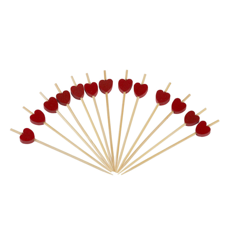 Pack of 50 Red Heart Cocktail Sticks