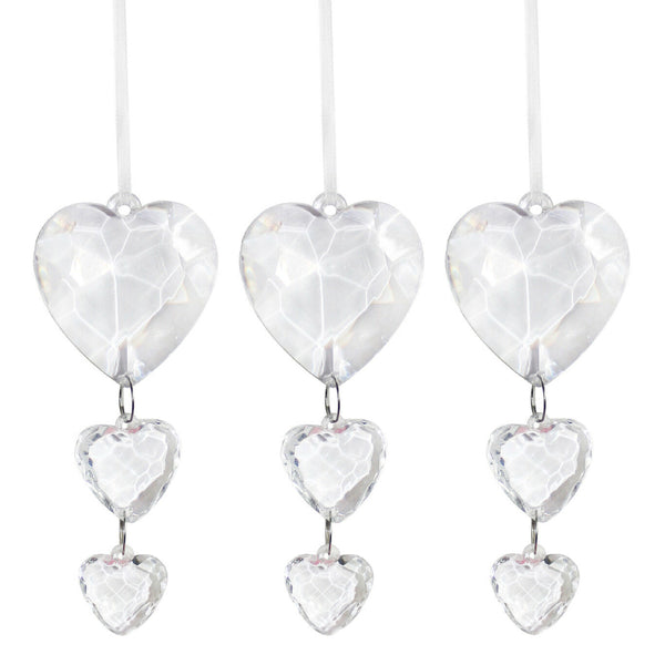 Clear Acrylic Love Heart Hanging Decorations (3 Pack)