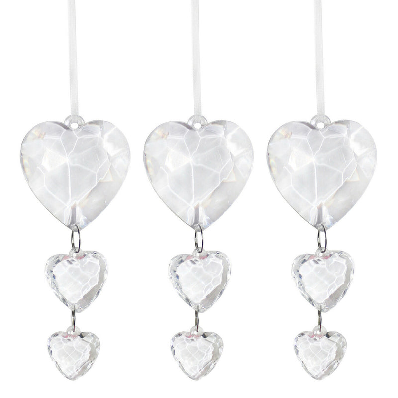 Clear Acrylic Love Heart Hanging Decorations (3 Pack)