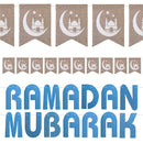 Blue Glitter Ramadan Mubarak Letter Bunting & Moon & Mosque Hessian Bunting Set