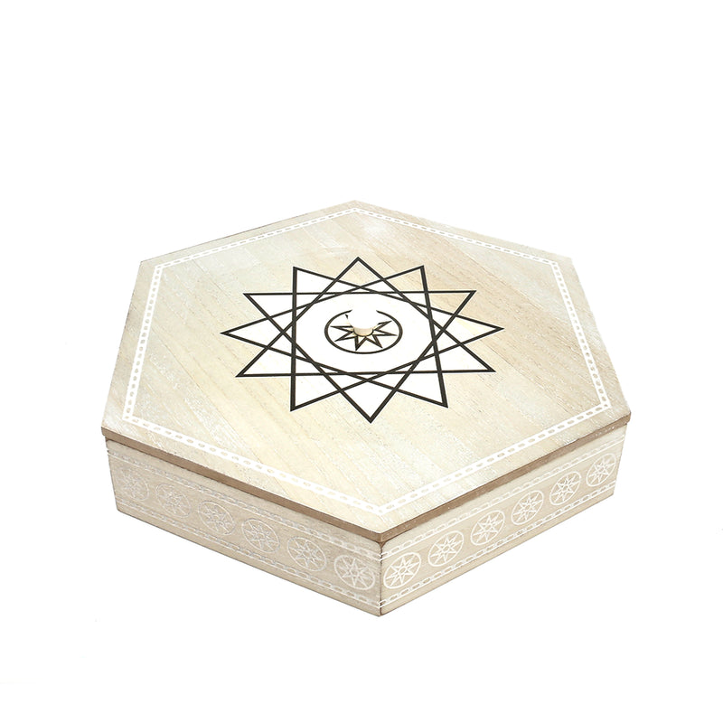 Large Hexagon Natural Wood & White Display Box