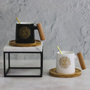 Black & White Ceramic Mug & Wooden Dish & Spoon Set (SJ-1506-5)