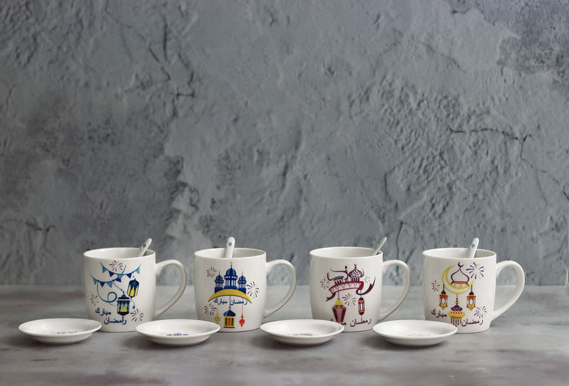 Kids Cartoon Style Ceramic Mug, Dish & Spoon Set