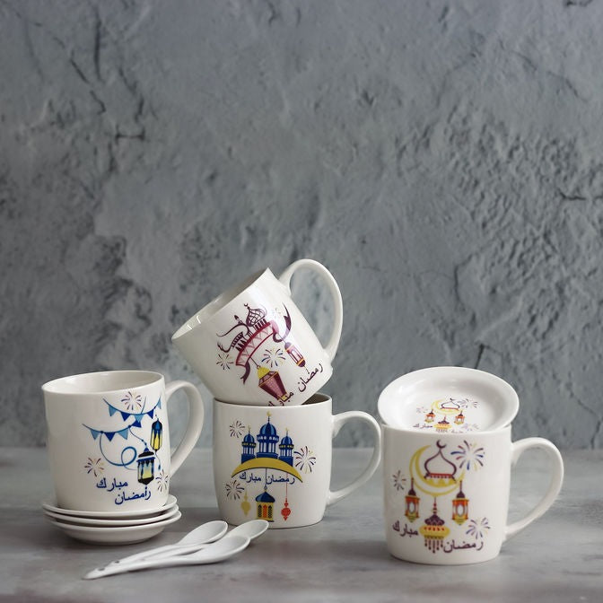 Kids Cartoon Style Ceramic Mug, Dish & Spoon Set