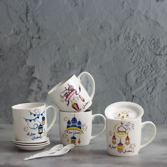 Printed Islamic Design Kids Cartoon Style Ceramic Mug, Dish & Spoon Set(HK-886)