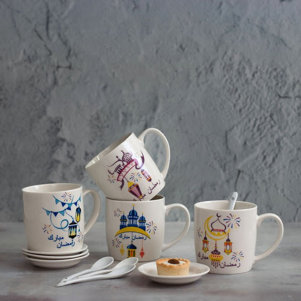 Printed Islamic Design Kids Cartoon Style Ceramic Mug, Dish & Spoon Set(HK-886)