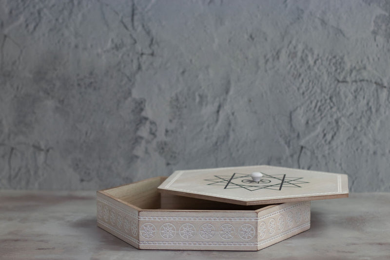 Large Hexagon Natural Wood & White Display Box