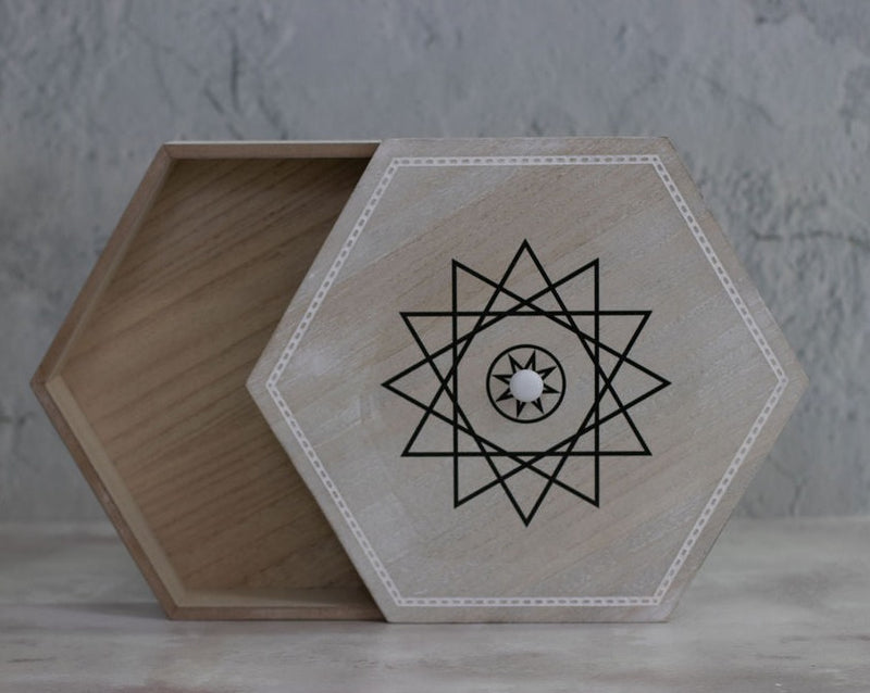 Large Hexagon Natural Wood & White Display Box