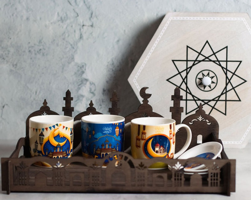 Dark Wooden Mosque Cutout Design Self-Assembly Iftar Serving Tray
