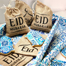 Pack of 6 Eid & Mosque Mini Hessian Pull String Gift Pouches (13x11cm)
