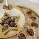Gold Marble Effect Wooden Crescent Moon & Star Eid/Ramadan Food Serving Tray(757-13)