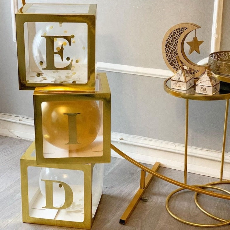 Pack of 3 Gold Eid Letter Transparent Boxes (25cm)