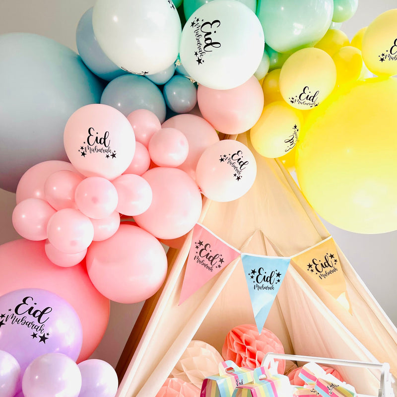 Pastel Multicolour Black Print Latex Eid Party Balloons (15 Pack)