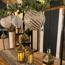Pack of 4 Paper Hanging Lanterns - White & Gold Stripe