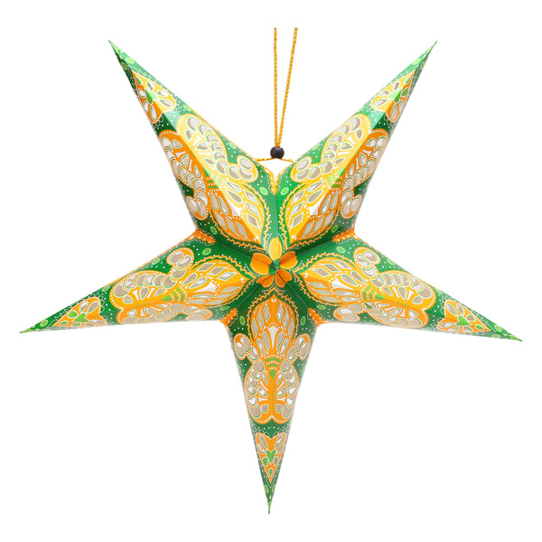Green & Yellow Large Paper Hanging Star Eid Decoration