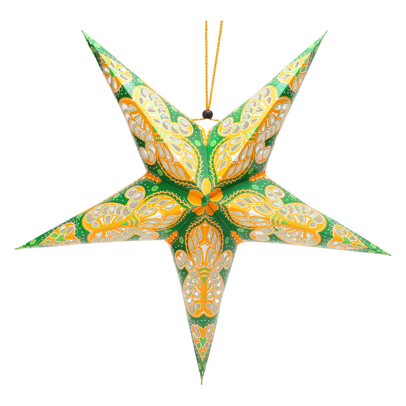 Pack of 2 Green & Yellow Large Paper Hanging Star Eid Decoration