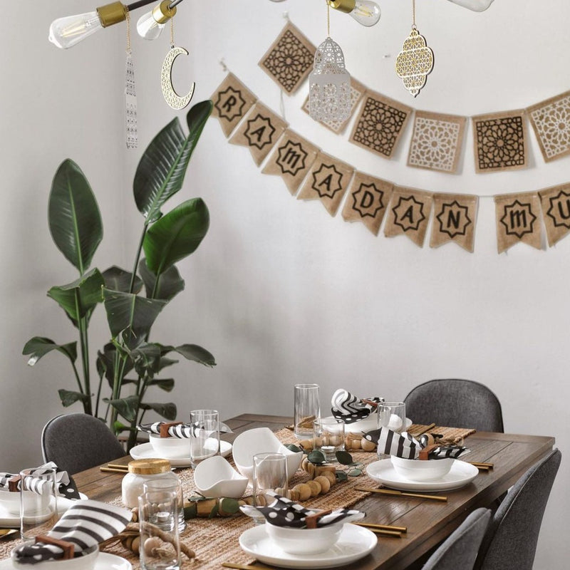 Ramadan Mubarak Star Hessian Dovetail Bunting - 2 meters
