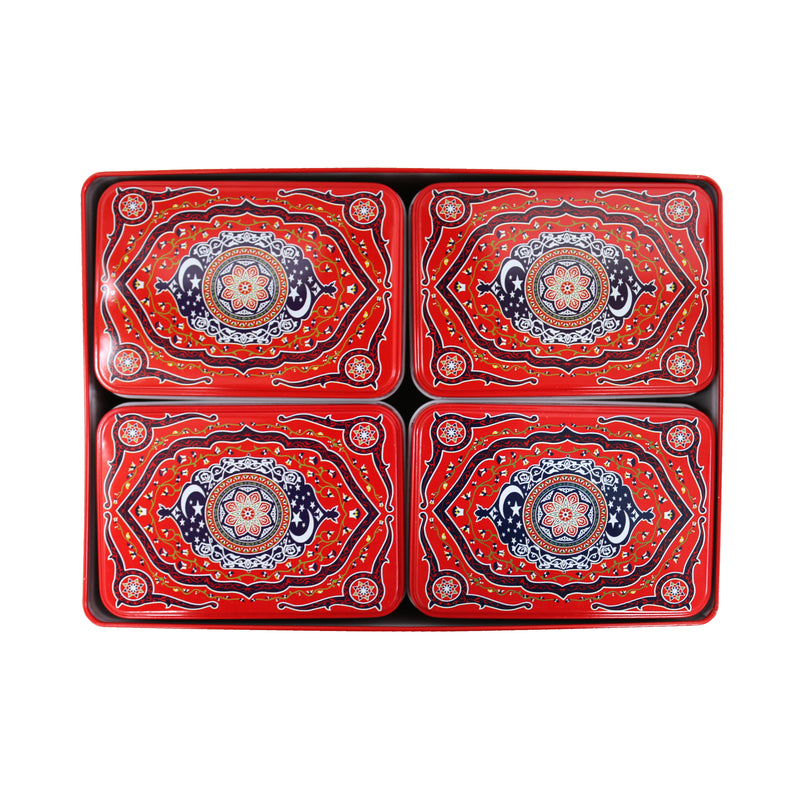 Set of 5 Red Moon & Star Rectangle Small & Large Treat Tins