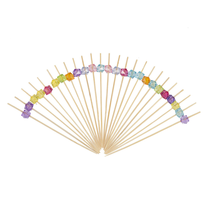 Pack of 100 Multicolour Plastic Gem Stone Cocktail Sticks