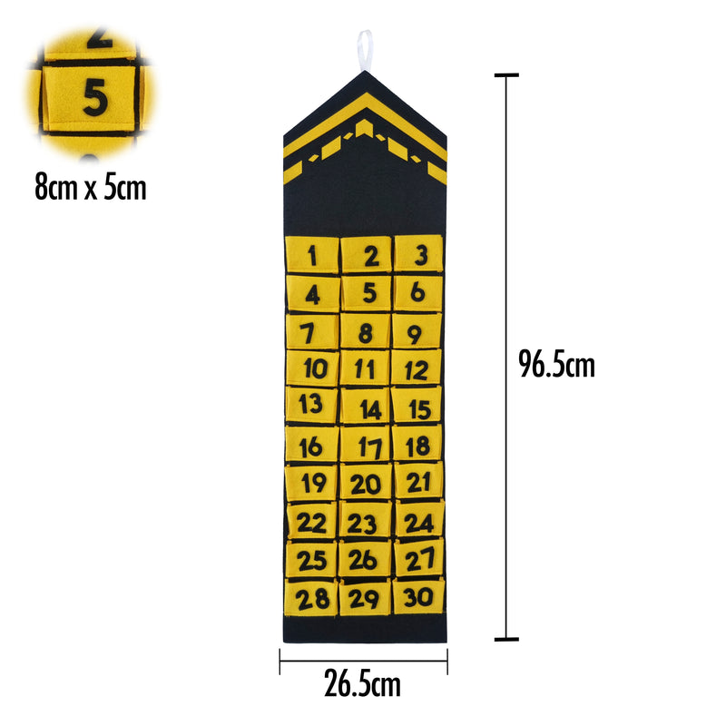 Kaaba Black & Yellow Pocket Felt Ramadan Calendar