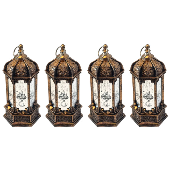 4 x Antique Brass Style Plastic & Mirrored Glass LED Lanterns (YY0414)