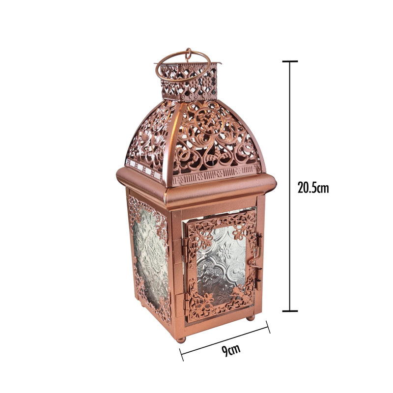 Antique Rose Gold Metal & Glass Tea Light Candle Lantern (L22-20)