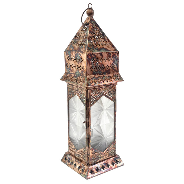 Antique Brass Metal & Glass Tea Light Candle Lantern (L22-25)
