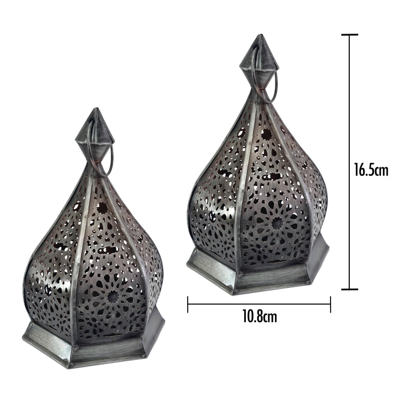 2 x Antique Gunmetal Copper Metal Tea Light Candle Lantern (L22-29)