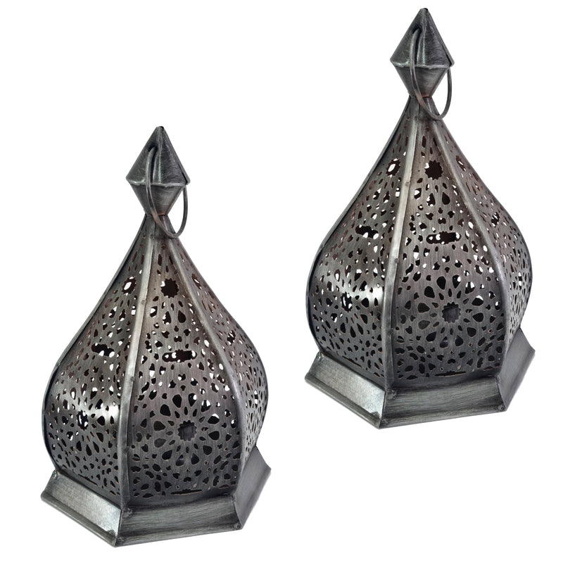 2 x Antique Gunmetal Copper Metal Tea Light Candle Lantern (L22-29)