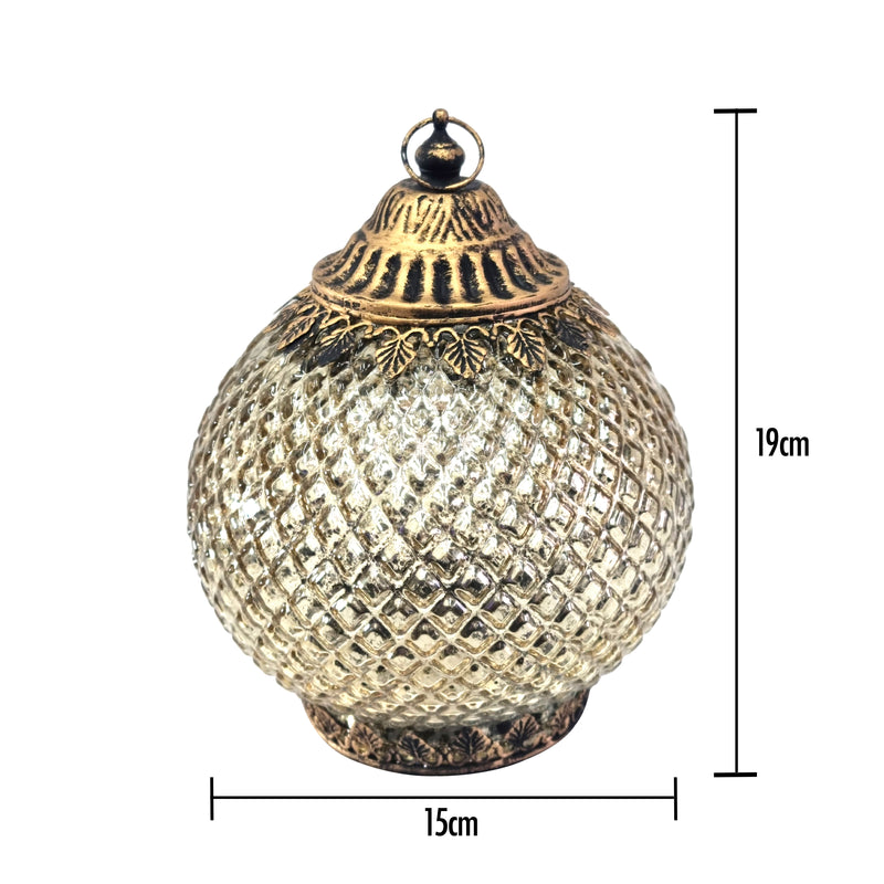 Pale Gold Crosshatch Pattern Glass LED Lantern Candle (L22-31)