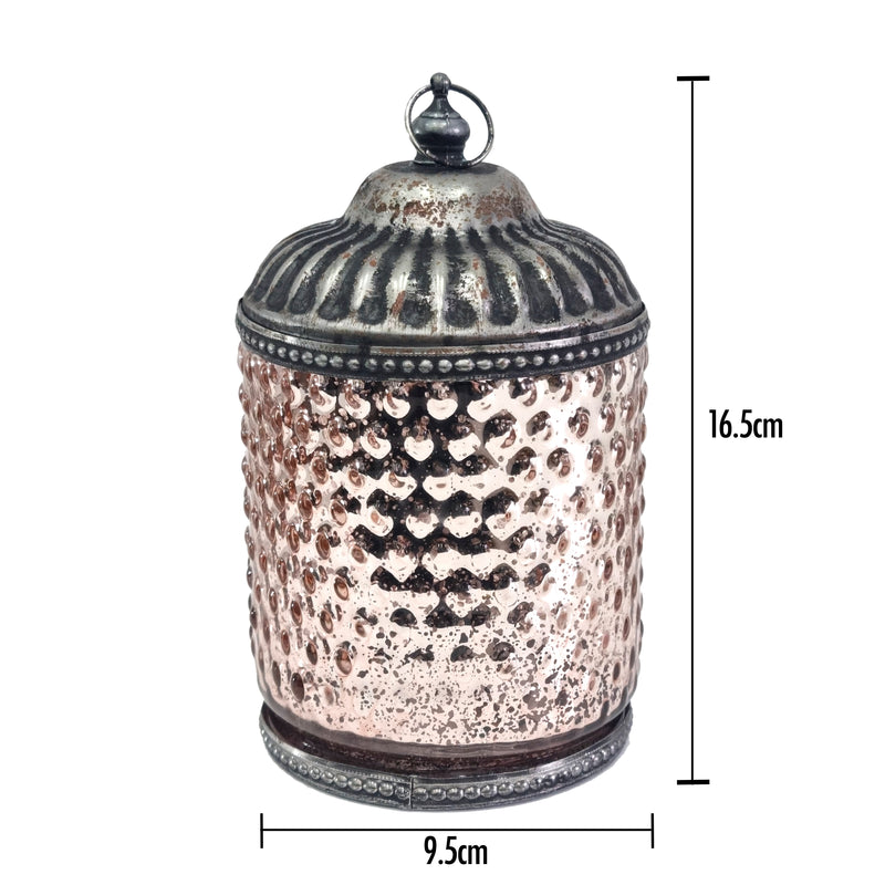 Pale Copper Crosshatch Pattern Glass LED Lantern Candle (L22-32)