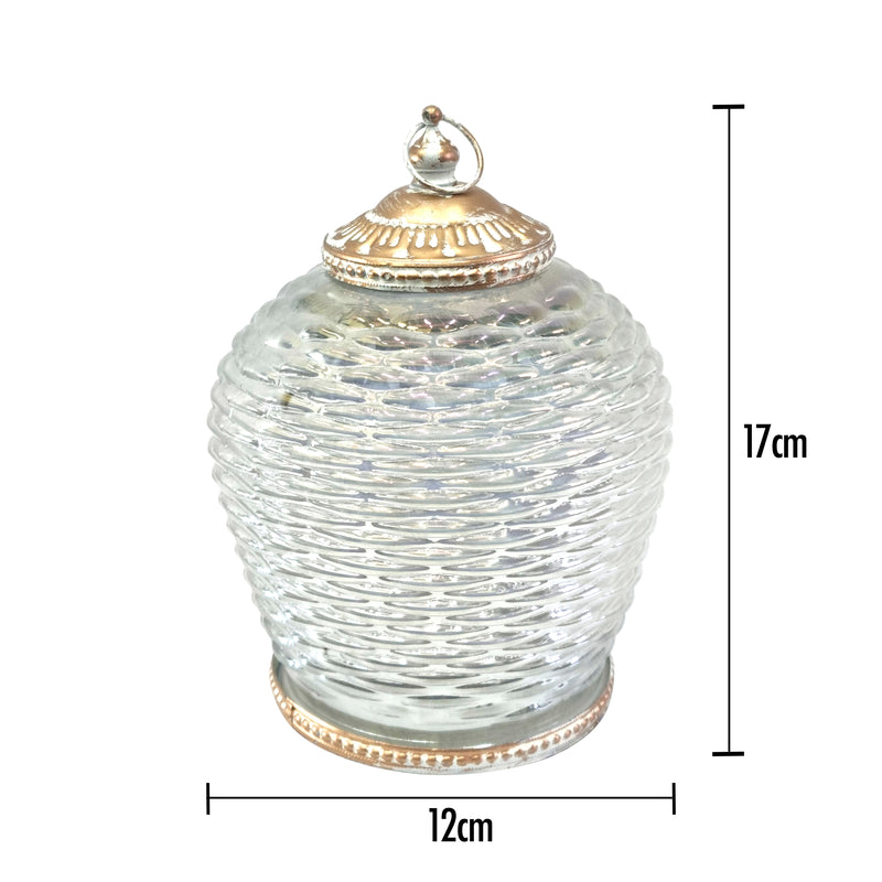 White Iridescent Patterned Glass LED Lantern Candle (L22-40)
