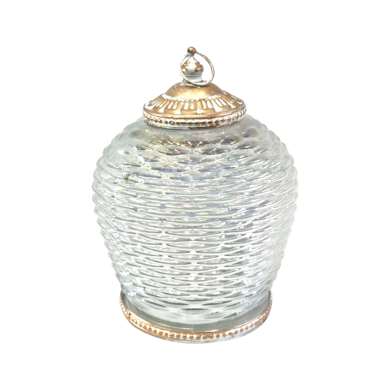 White Iridescent Patterned Glass LED Lantern Candle (L22-40)