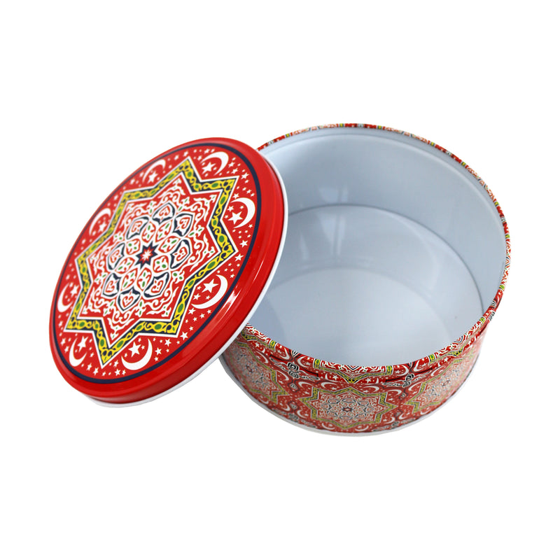 Set of 3 Red Small, Medium & Large Moon & Stars Decorative Iftar Treat Tins