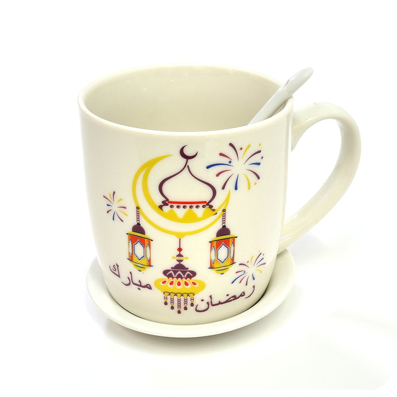 Kids Cartoon Style Ceramic Mug, Dish & Spoon Set