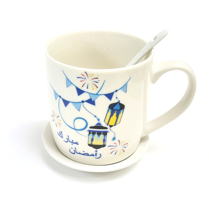 Kids Cartoon Style Ceramic Mug, Dish & Spoon Set