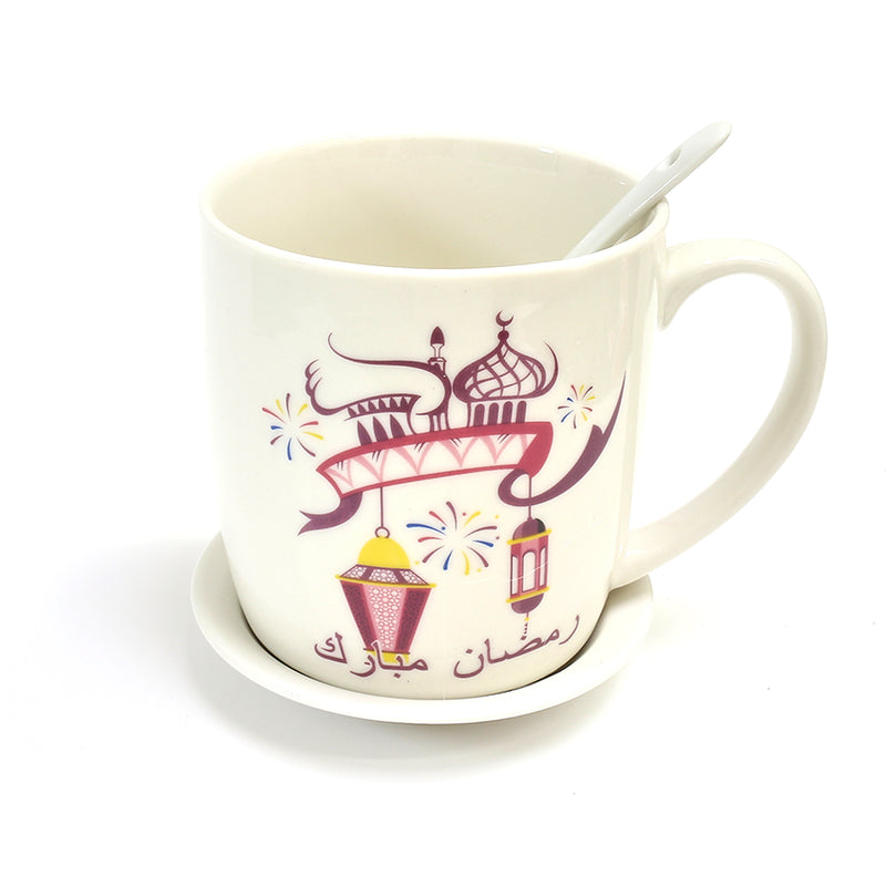 Kids Cartoon Style Ceramic Mug, Dish & Spoon Set
