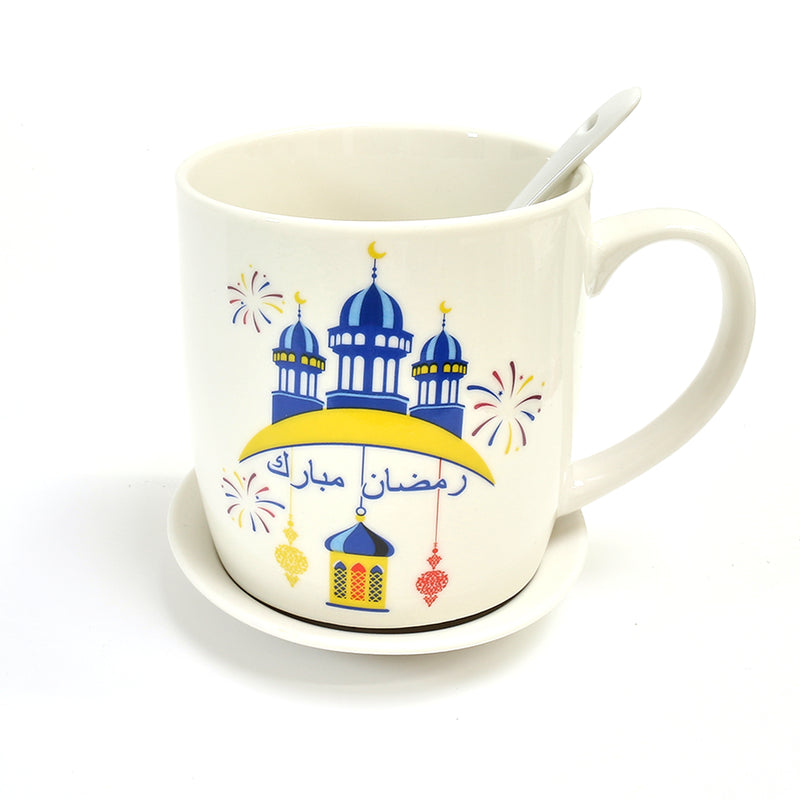 Kids Cartoon Style Ceramic Mug, Dish & Spoon Set