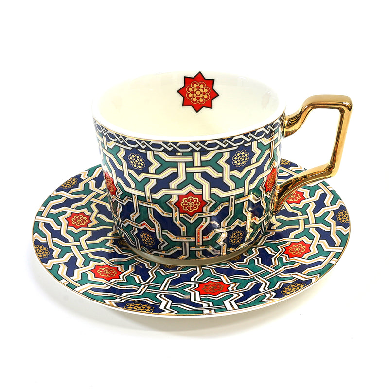Colourful Mosaic Style Ceramic Mug & Dish Set